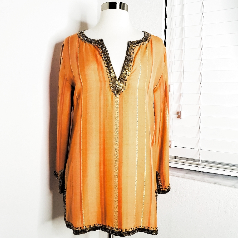ARMAND DIRADOURIAN Handmade Woven Cashmere/Silk Jeweled Tunic M. - Picture 2 of 7